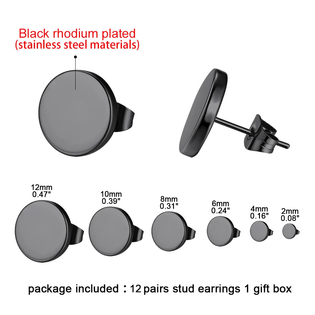 Punk Round Stud Earrings Set For Men 12 Pairs