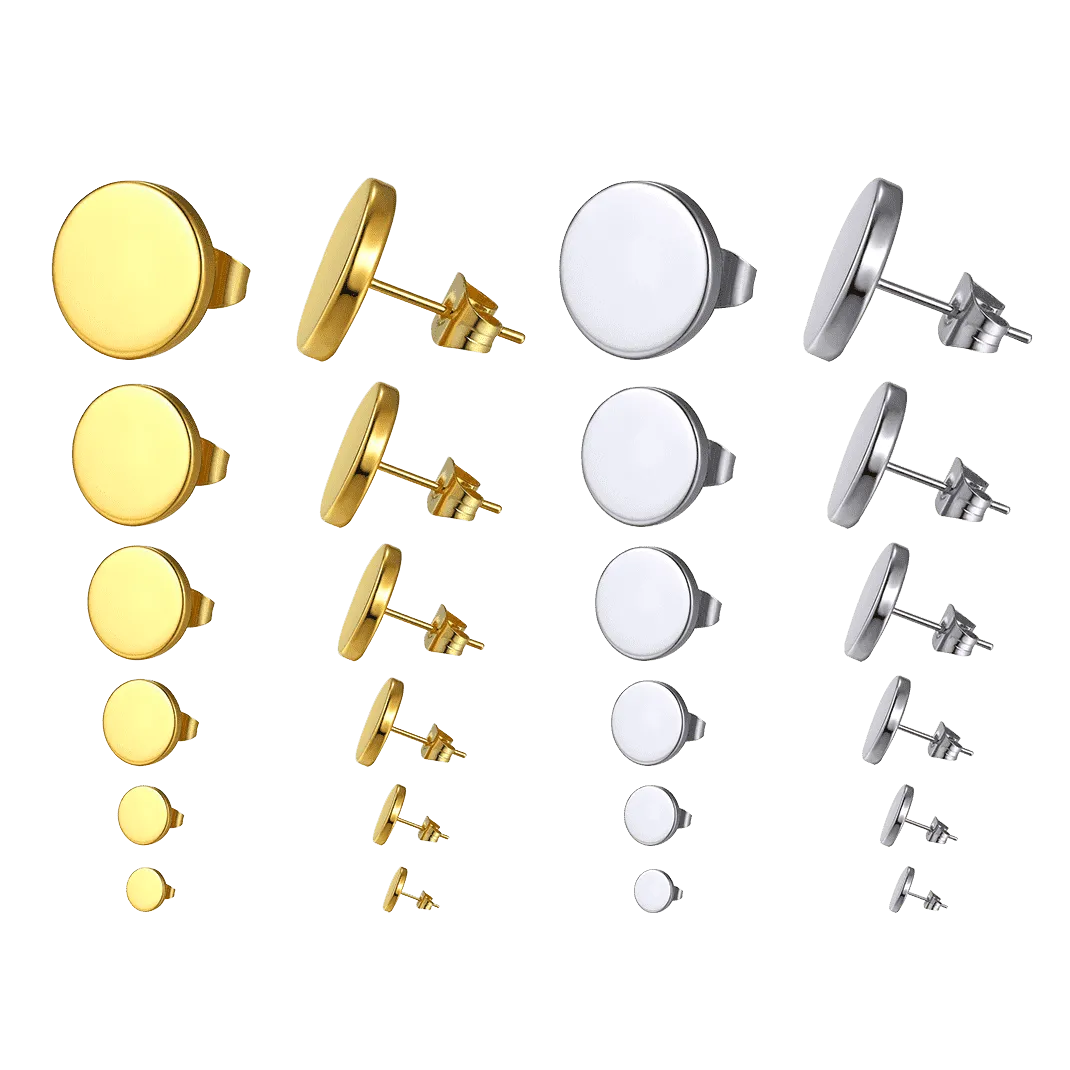 Punk Round Stud Earrings Set For Men 12 Pairs