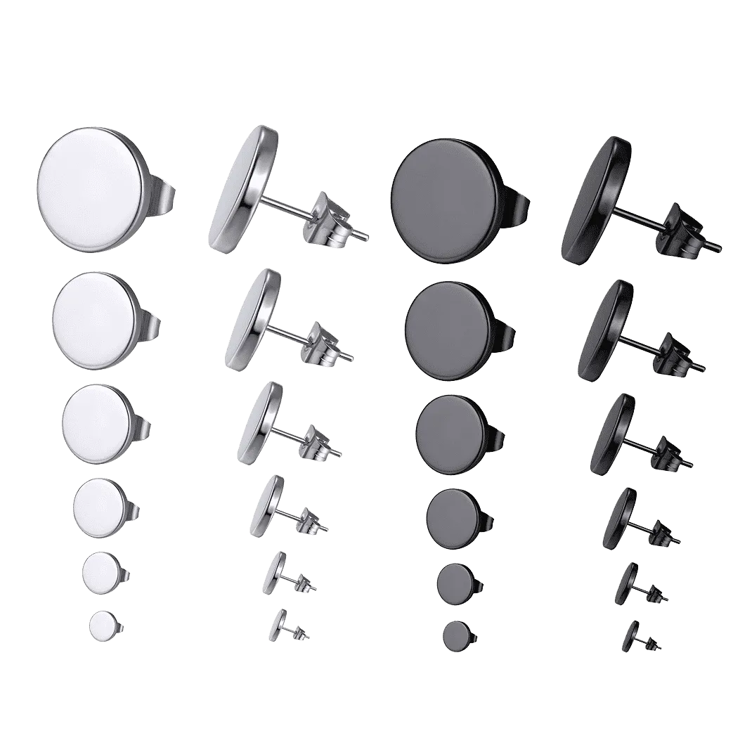 Punk Round Stud Earrings Set For Men 12 Pairs