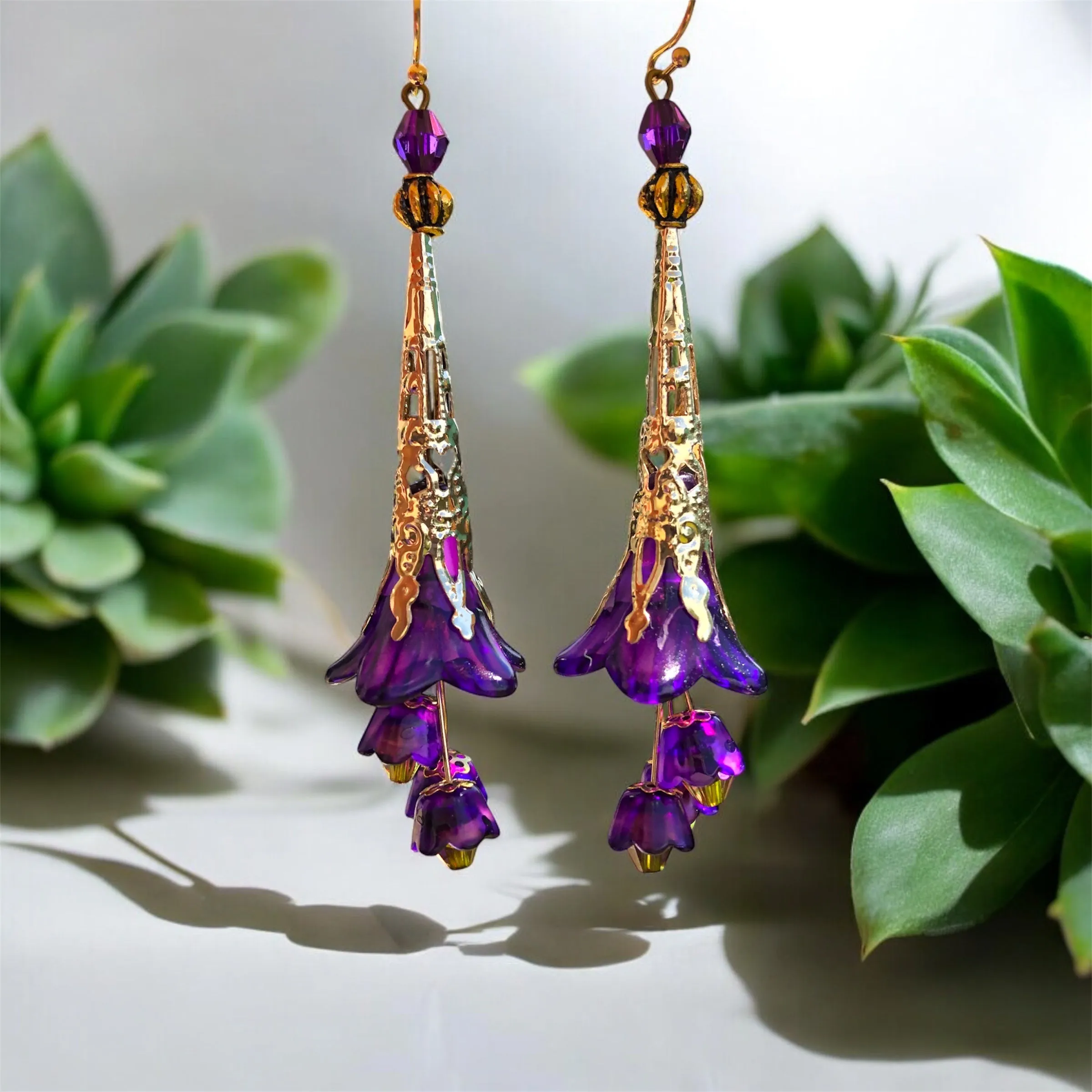 Purple Gold Bohemian Bloom Earrings