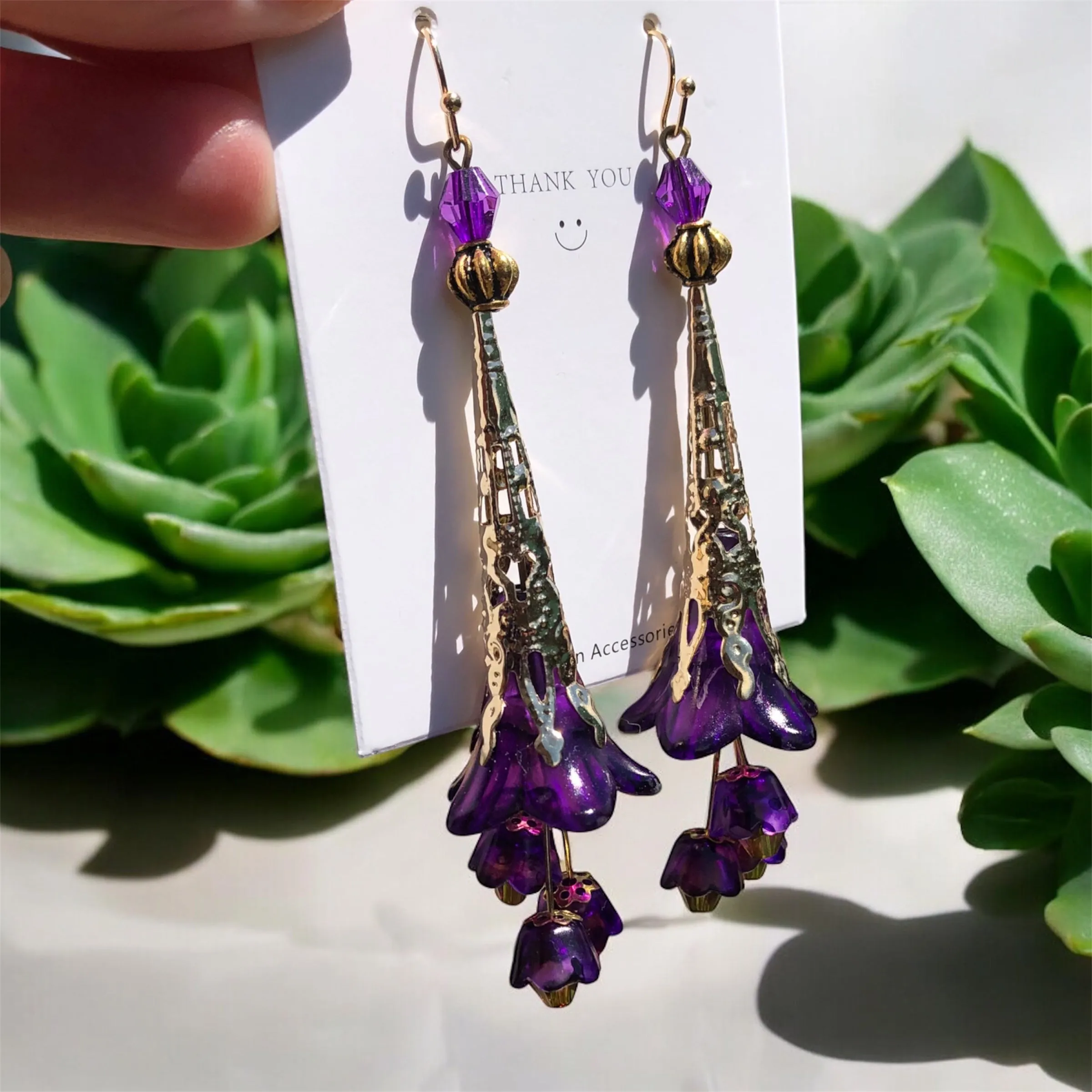 Purple Gold Bohemian Bloom Earrings