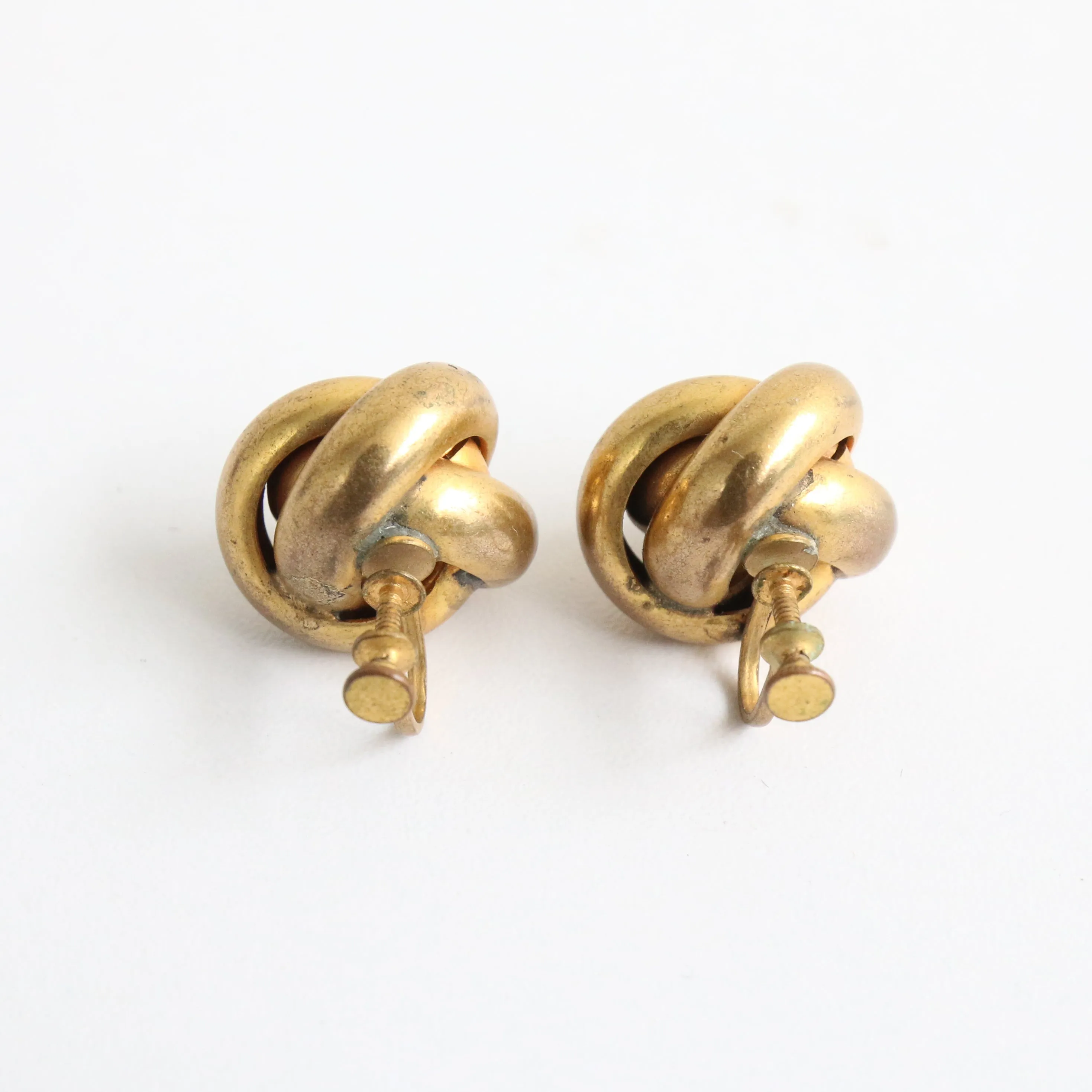 "Brass Knots" Vintage 1940's Brass Screw Back Earrings