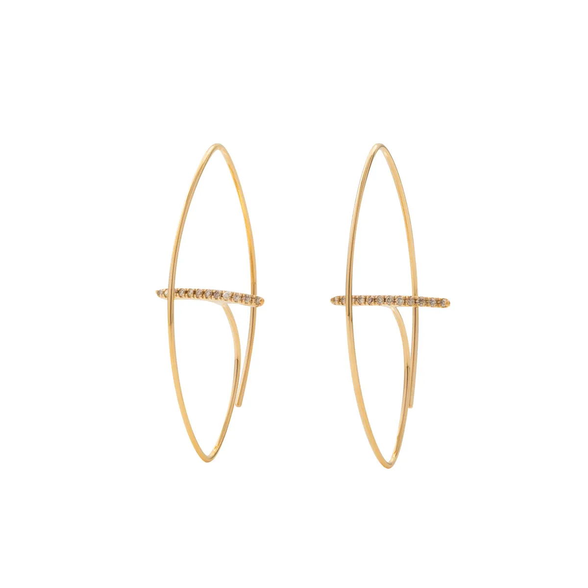 "Gossamer" Diamond Bar Floating Oval Earring Medium size