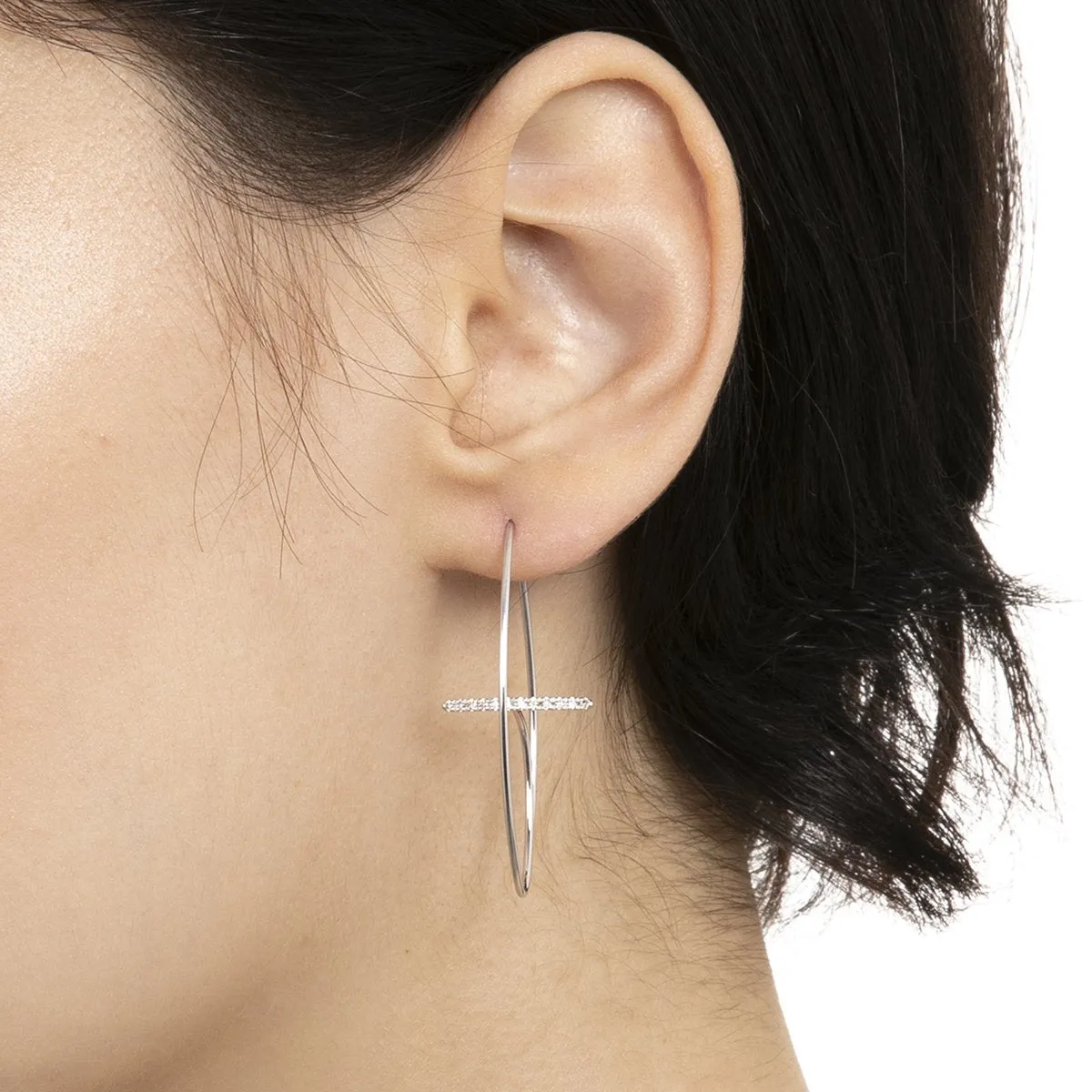 "Gossamer" Diamond Bar Floating Oval Earring Medium size