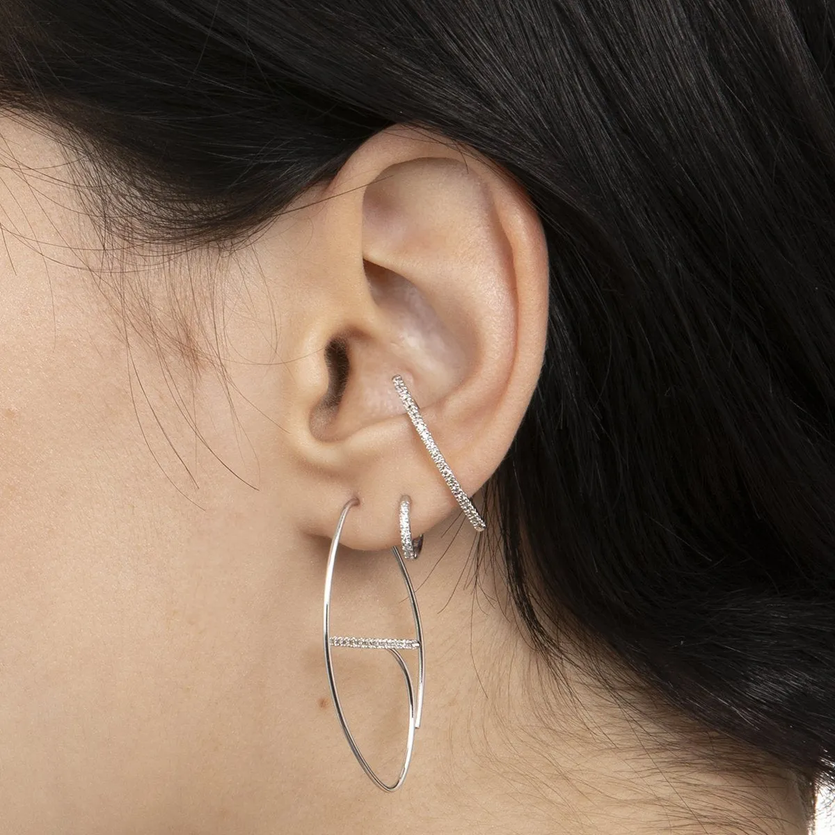 "Gossamer" Diamond Bar Floating Oval Earring Medium size