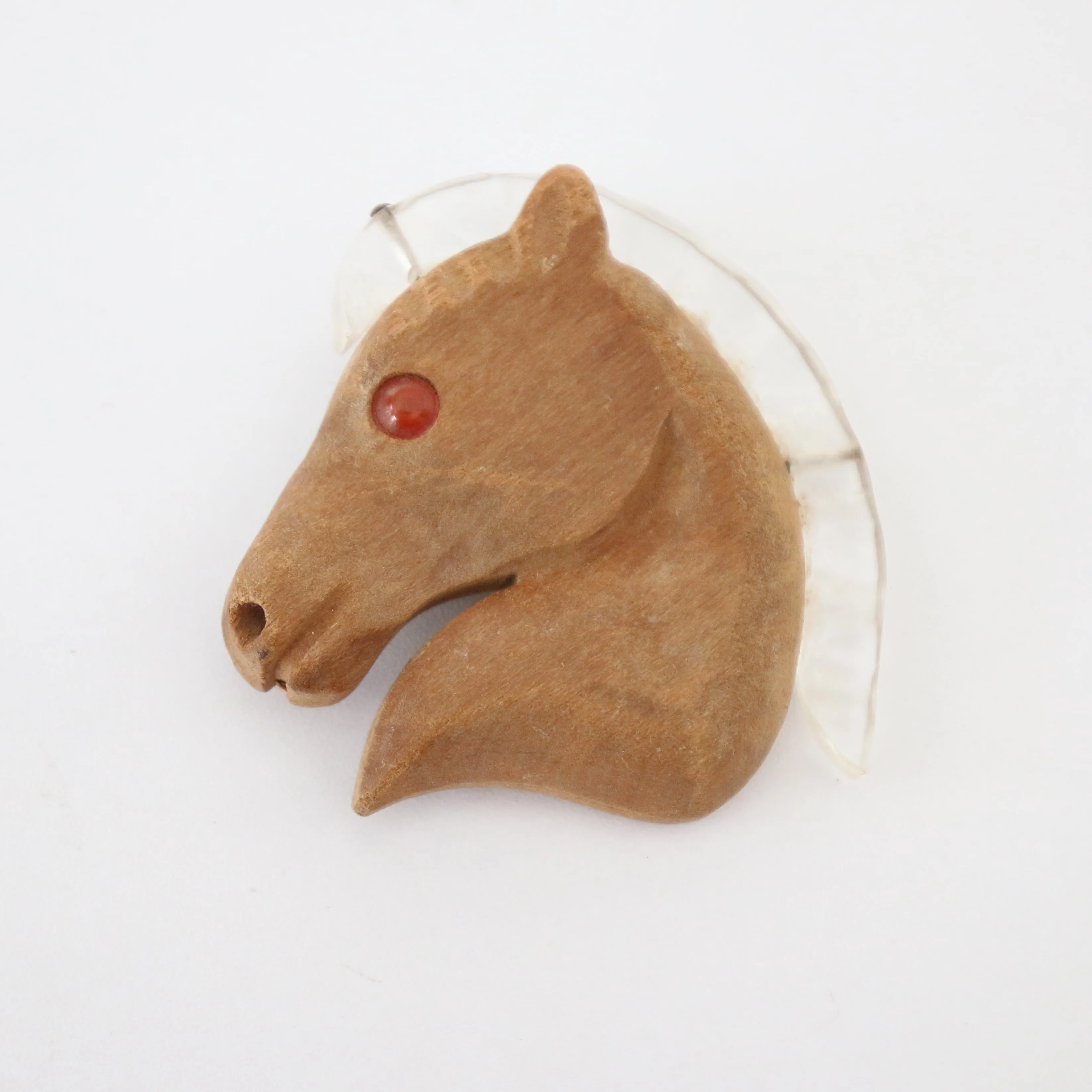 "Lucite Mane"  Vintage 1940's Carved Wood & Lucite Statement Horse Brooch
