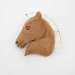 "Lucite Mane"  Vintage 1940's Carved Wood & Lucite Statement Horse Brooch