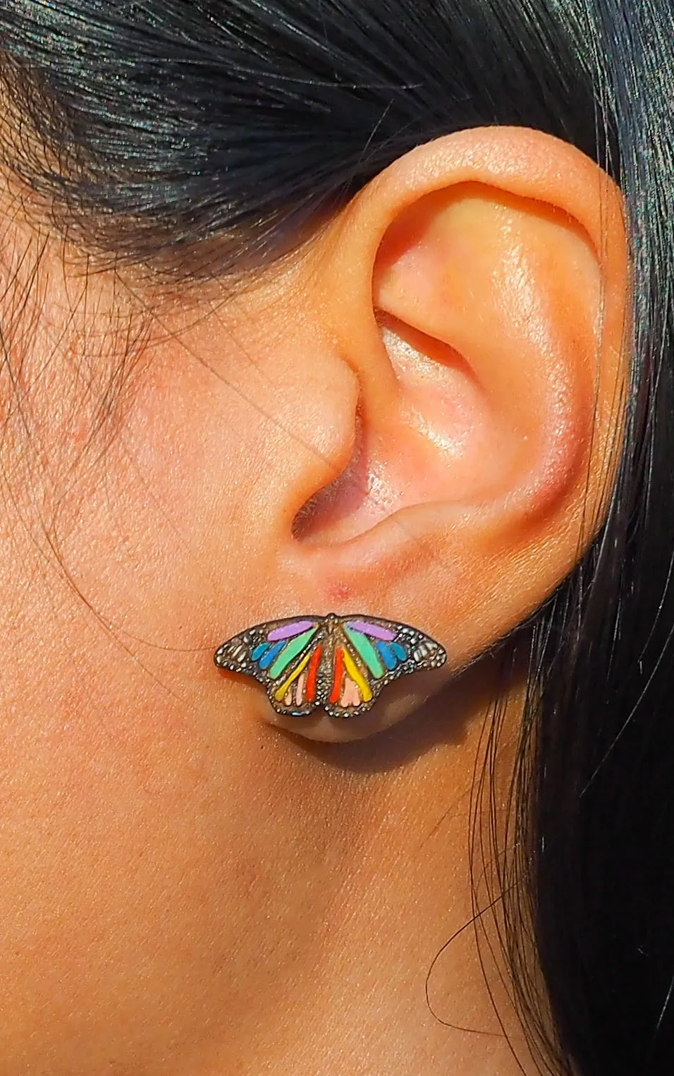 Rainbow Butterfly Wooden Rimu Stud Earrings