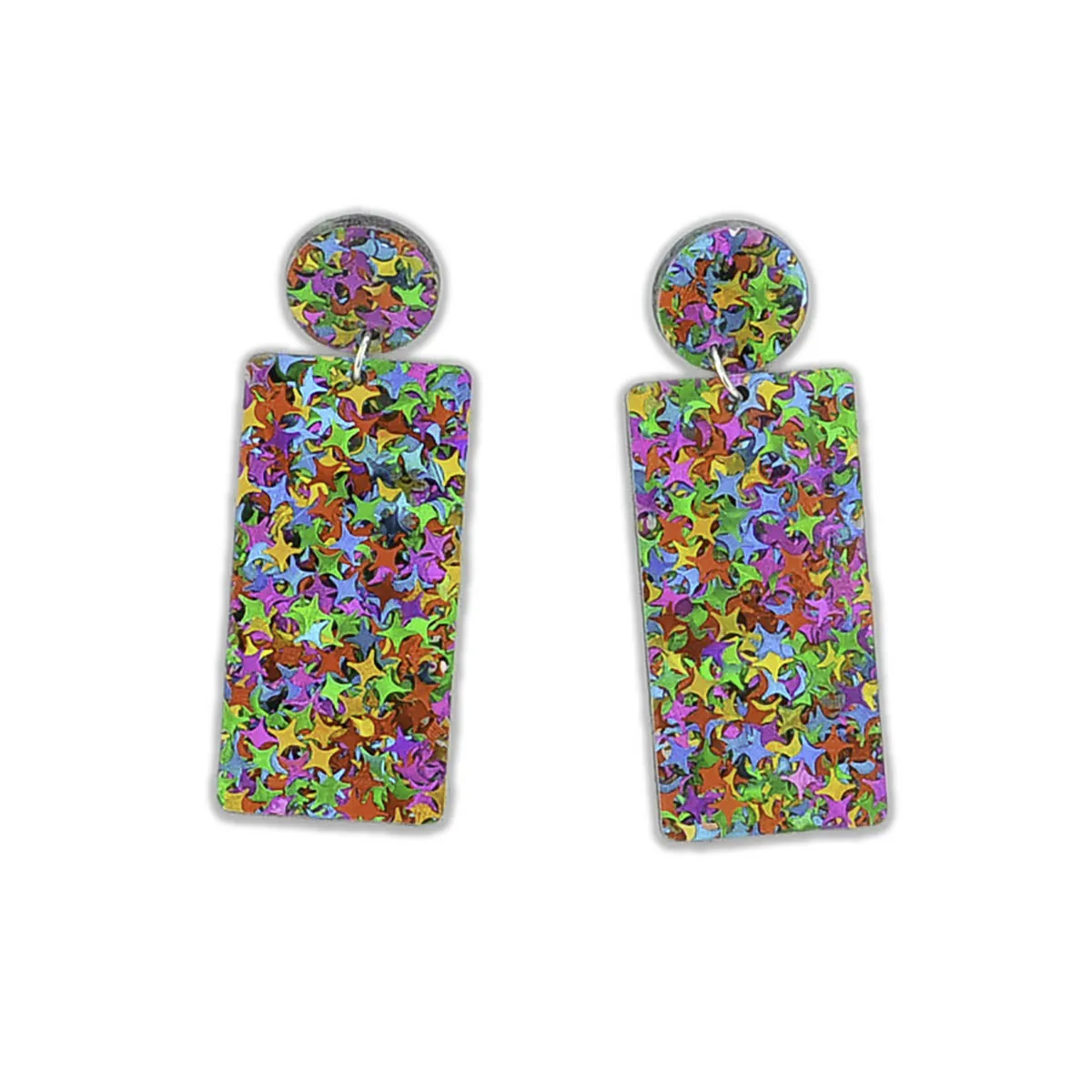 Rainbow Confetti Geometric Rectangle Earrings