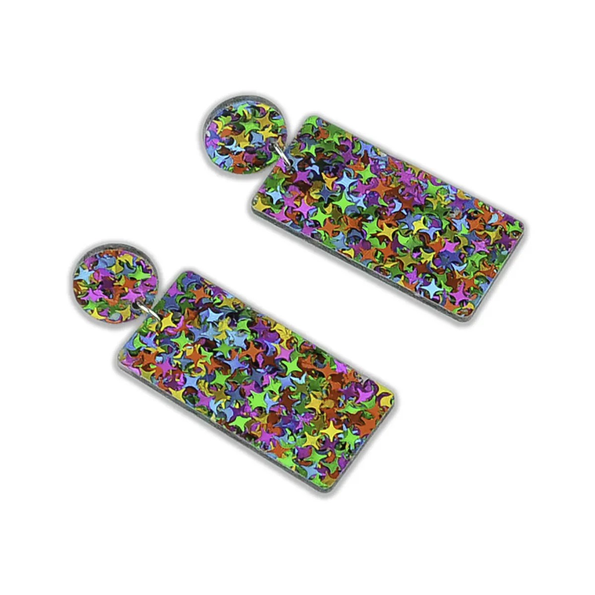 Rainbow Confetti Geometric Rectangle Earrings