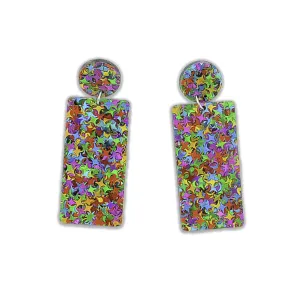 Rainbow Confetti Geometric Rectangle Earrings