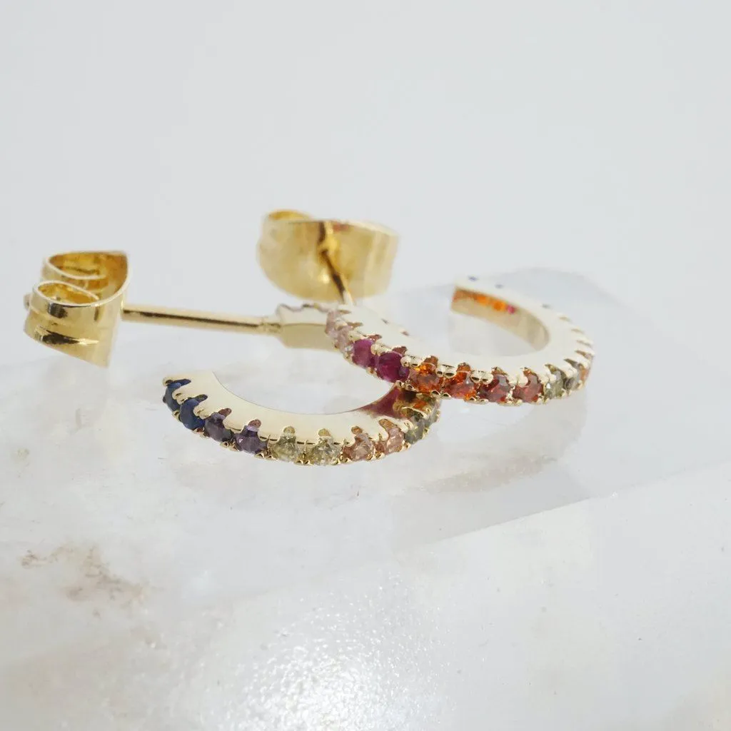 Rainbow Crystal Huggie Hoops