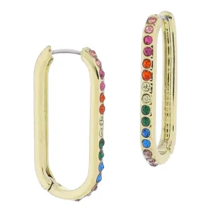 Rainbow Crystal Long Oval Huggie Earrings