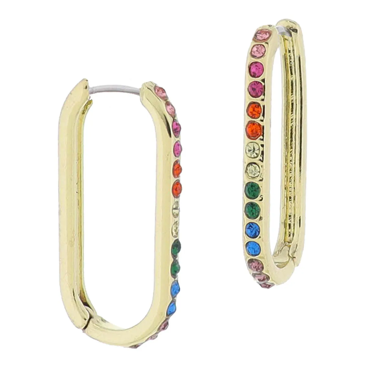 Rainbow Crystal Long Oval Huggie Earrings