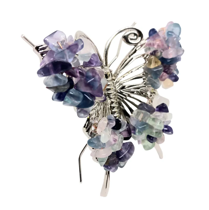 Rainbow Fluorite Crystal Wire Wrapped Butterfly