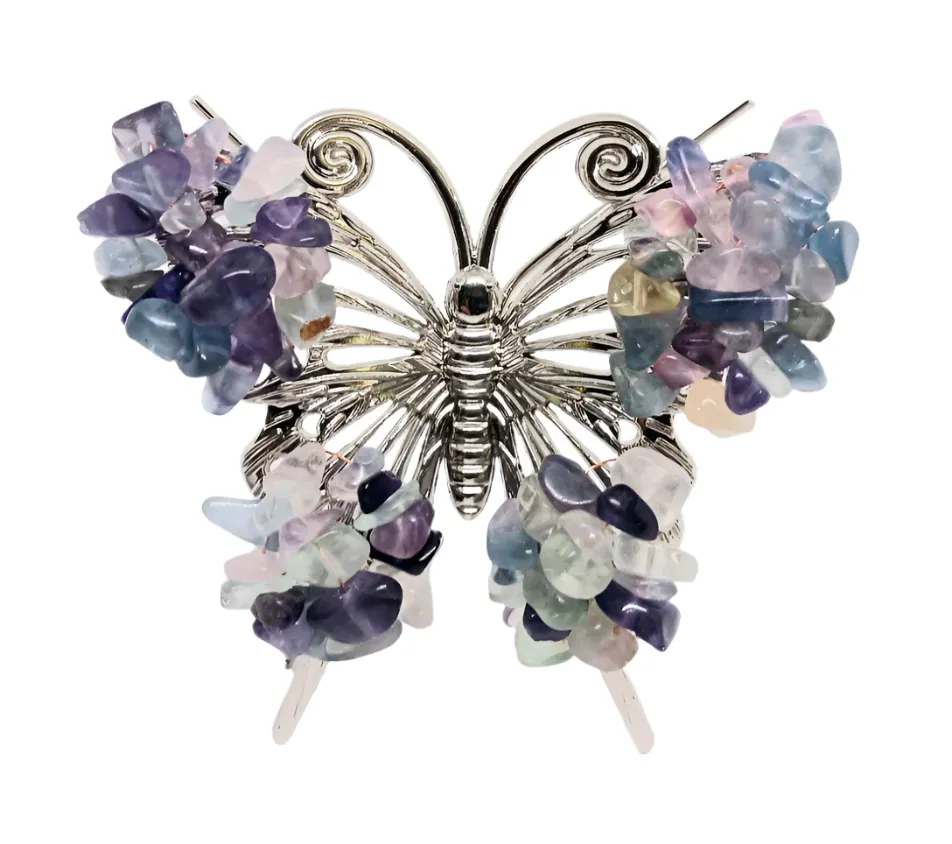 Rainbow Fluorite Crystal Wire Wrapped Butterfly