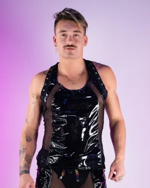 Rainbow Love Pride Men's Vinyl Mesh Tank Top w/ Studs