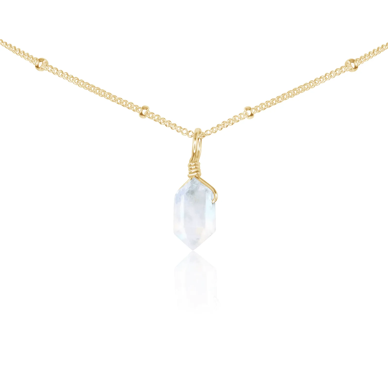 Rainbow Moonstone Mini Double Terminated Crystal Point Pendant Choker Necklace