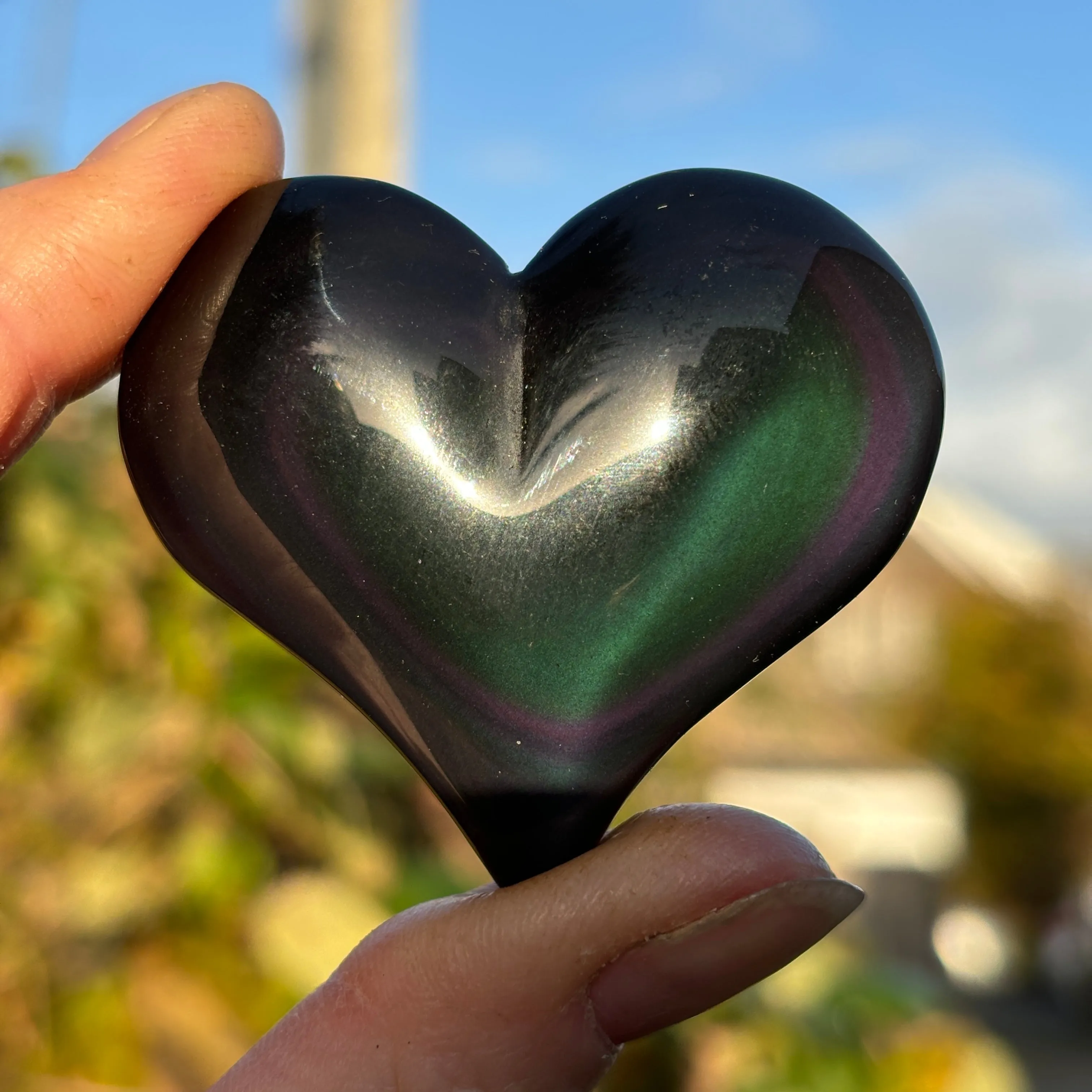 Rainbow Obsidian Puffy Heart | B
