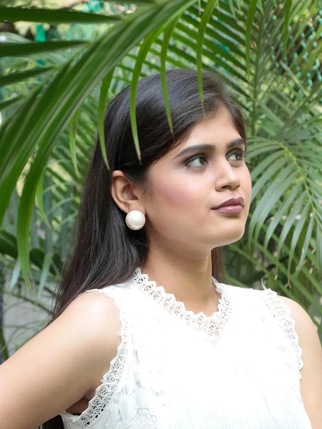 Rasika In Big Pearl Statement Studs White
