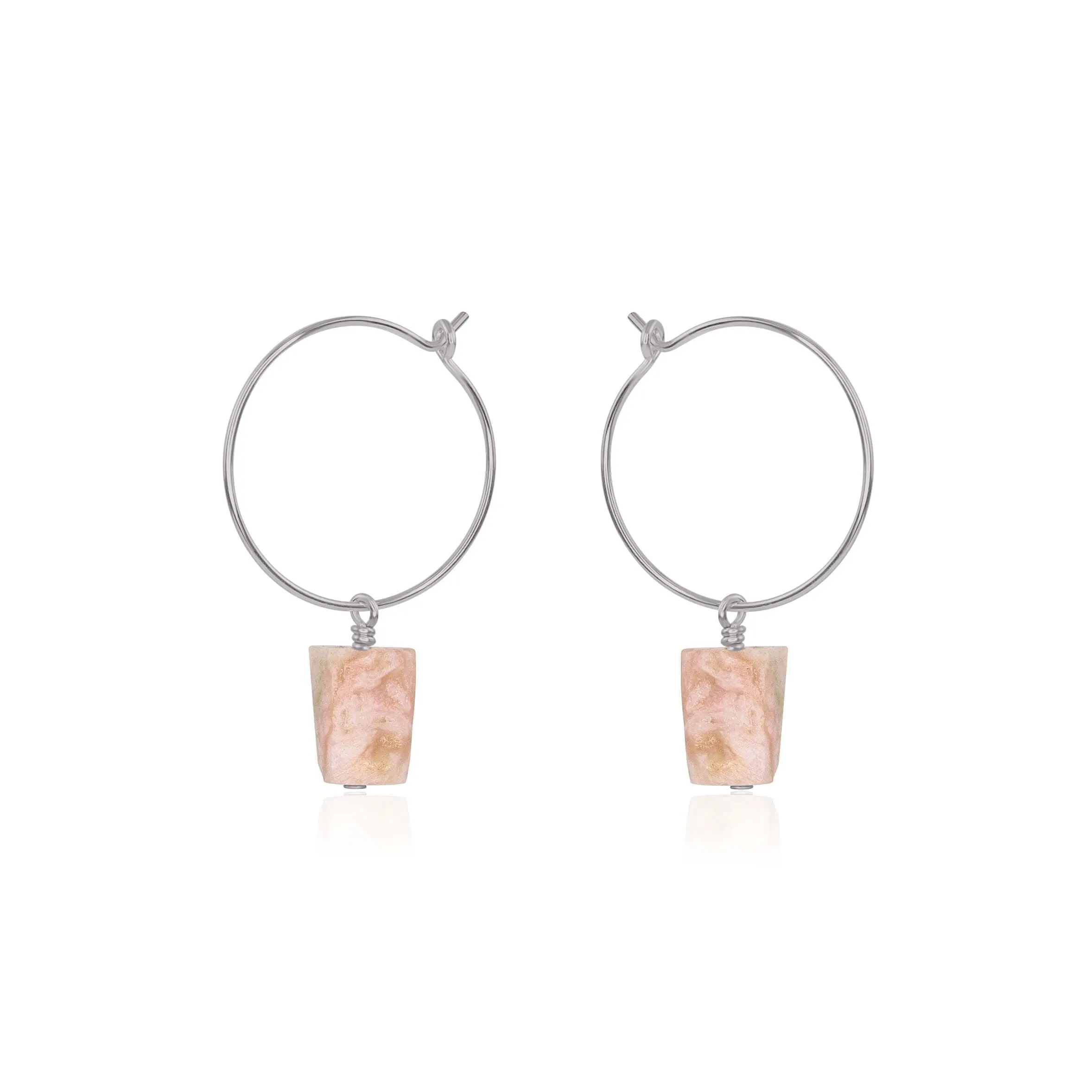 Raw Pink Peruvian Opal Gemstone Dangle Hoop Earrings