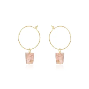 Raw Pink Peruvian Opal Gemstone Dangle Hoop Earrings