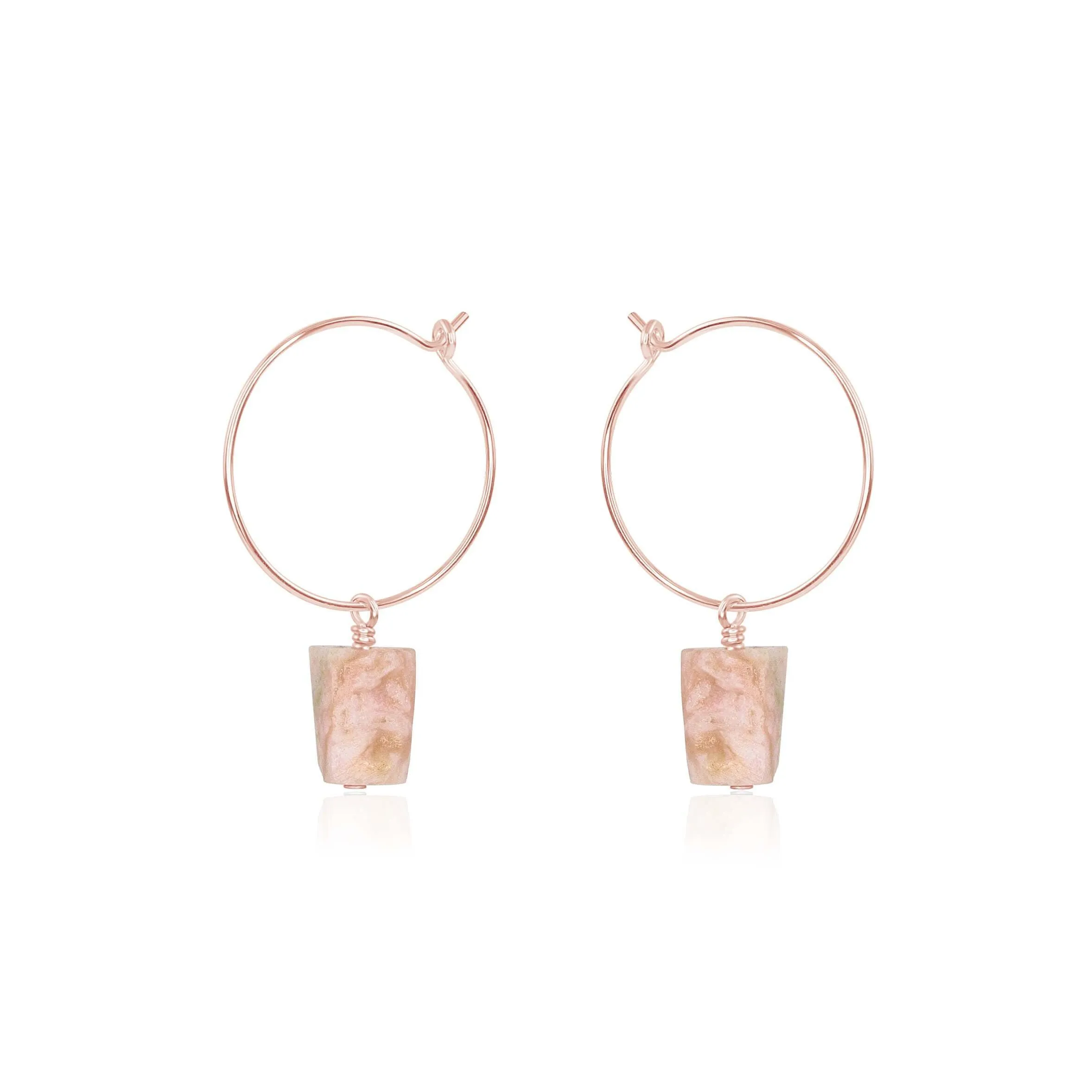 Raw Pink Peruvian Opal Gemstone Dangle Hoop Earrings