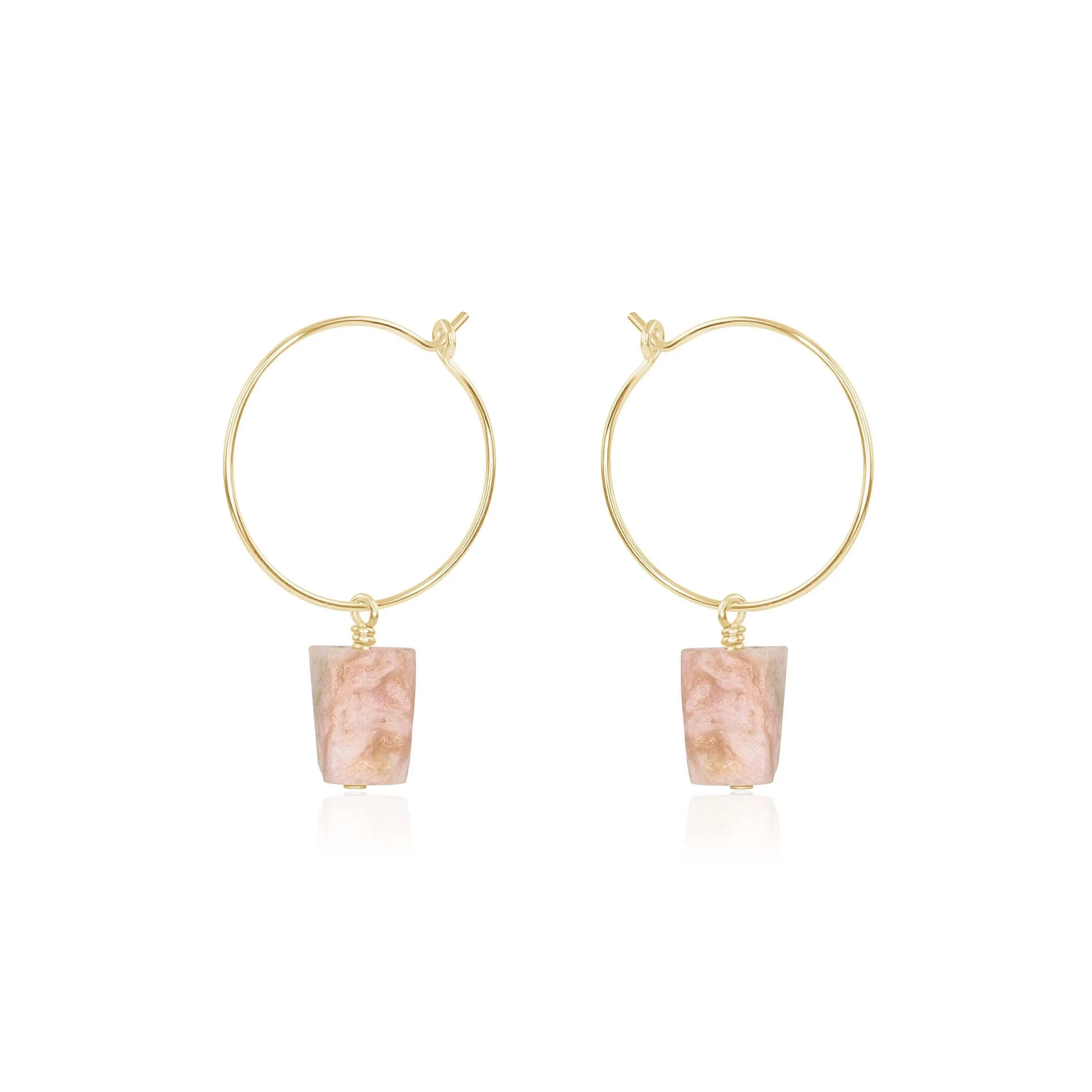 Raw Pink Peruvian Opal Gemstone Dangle Hoop Earrings