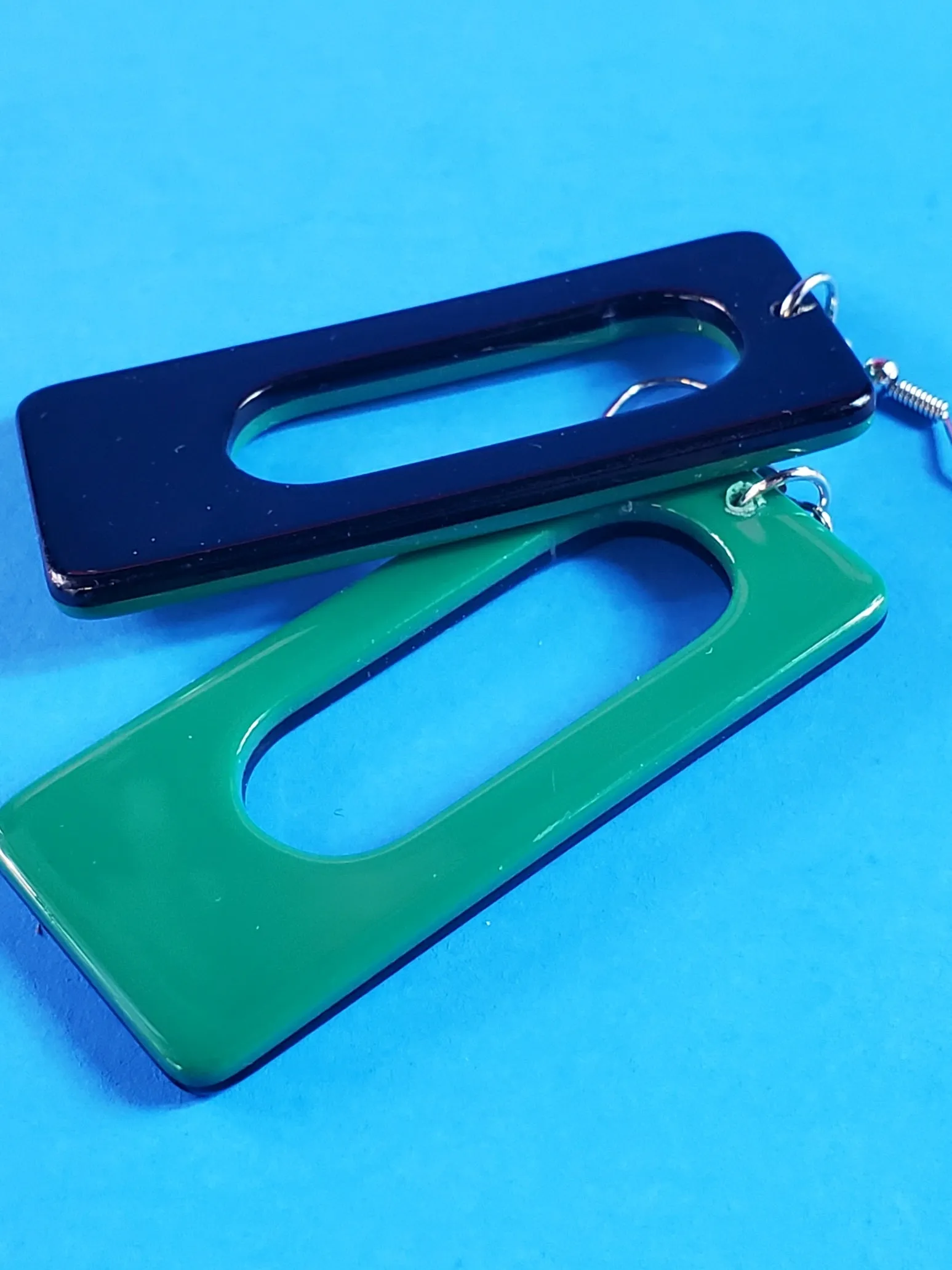 Rectangular Acrylic Dangle Earrings - Green & Black