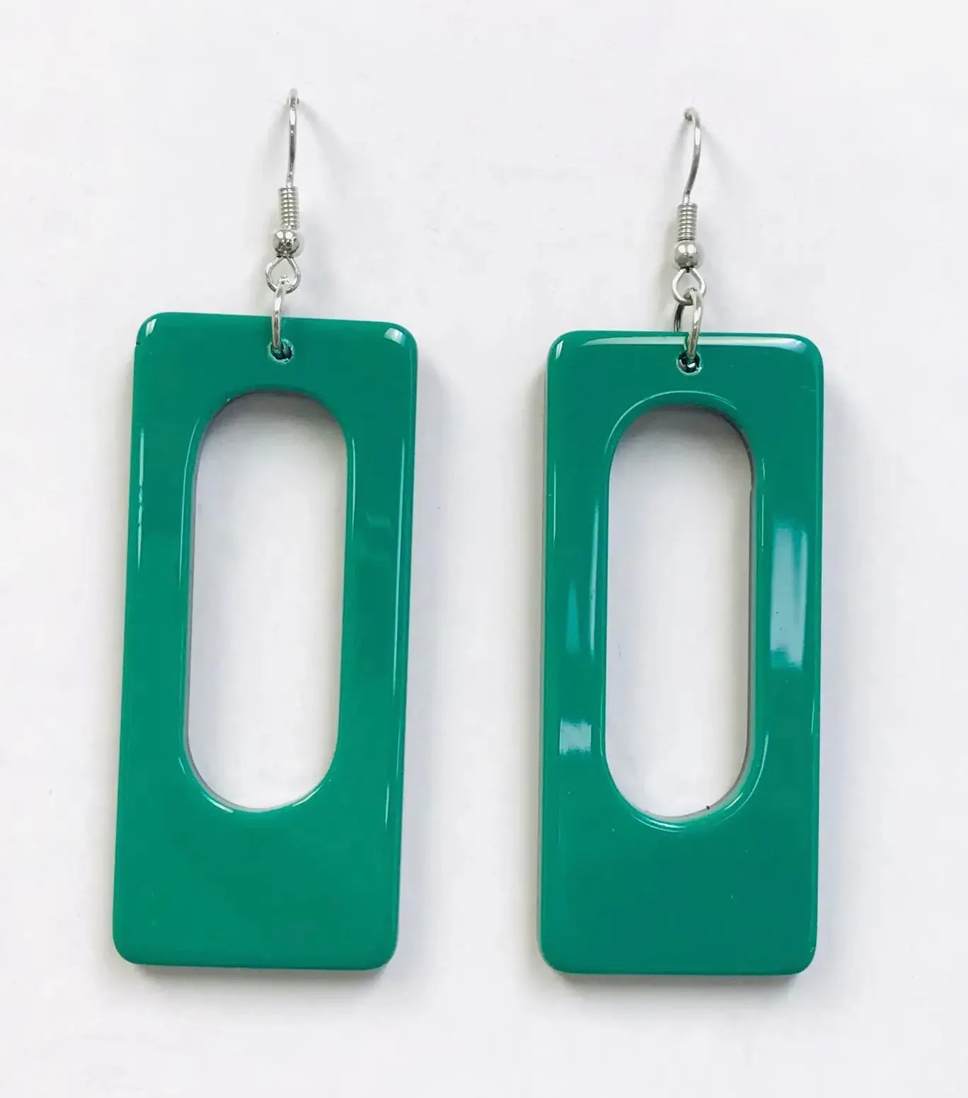 Rectangular Acrylic Dangle Earrings - Green & Black