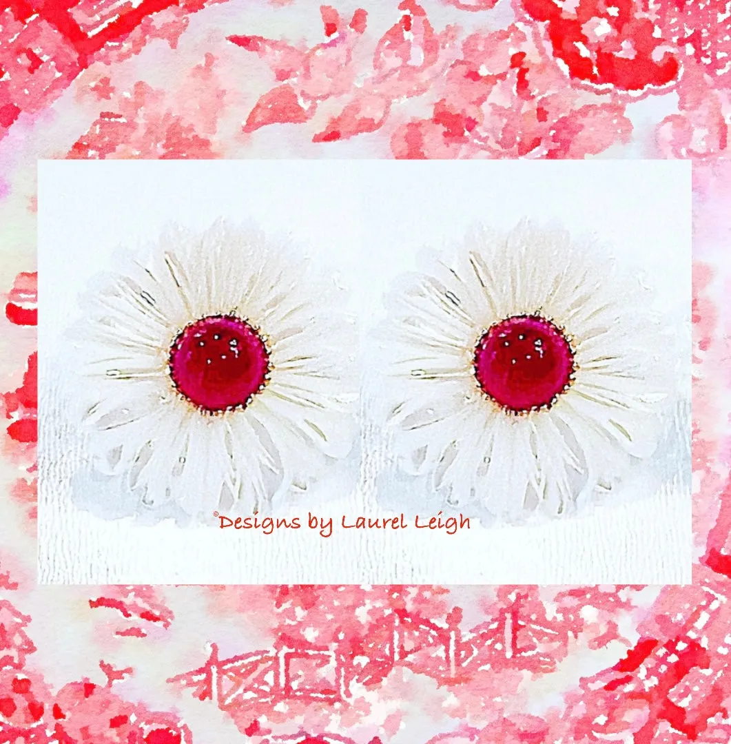 Red & White MOP Floral Studs - Medium