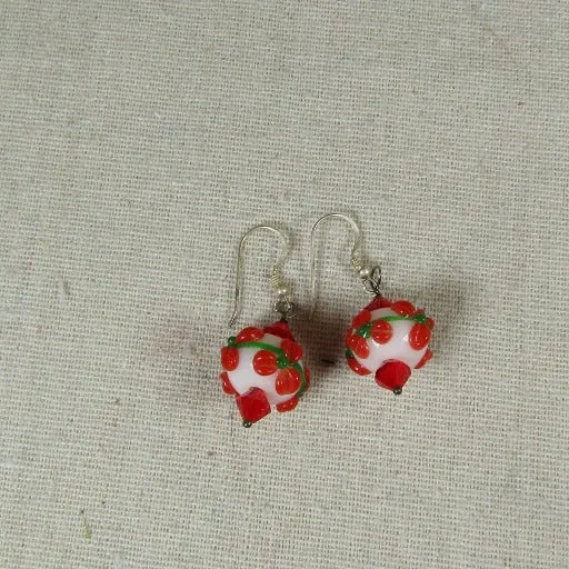 Red Flower Lampwork & Silver Earrings