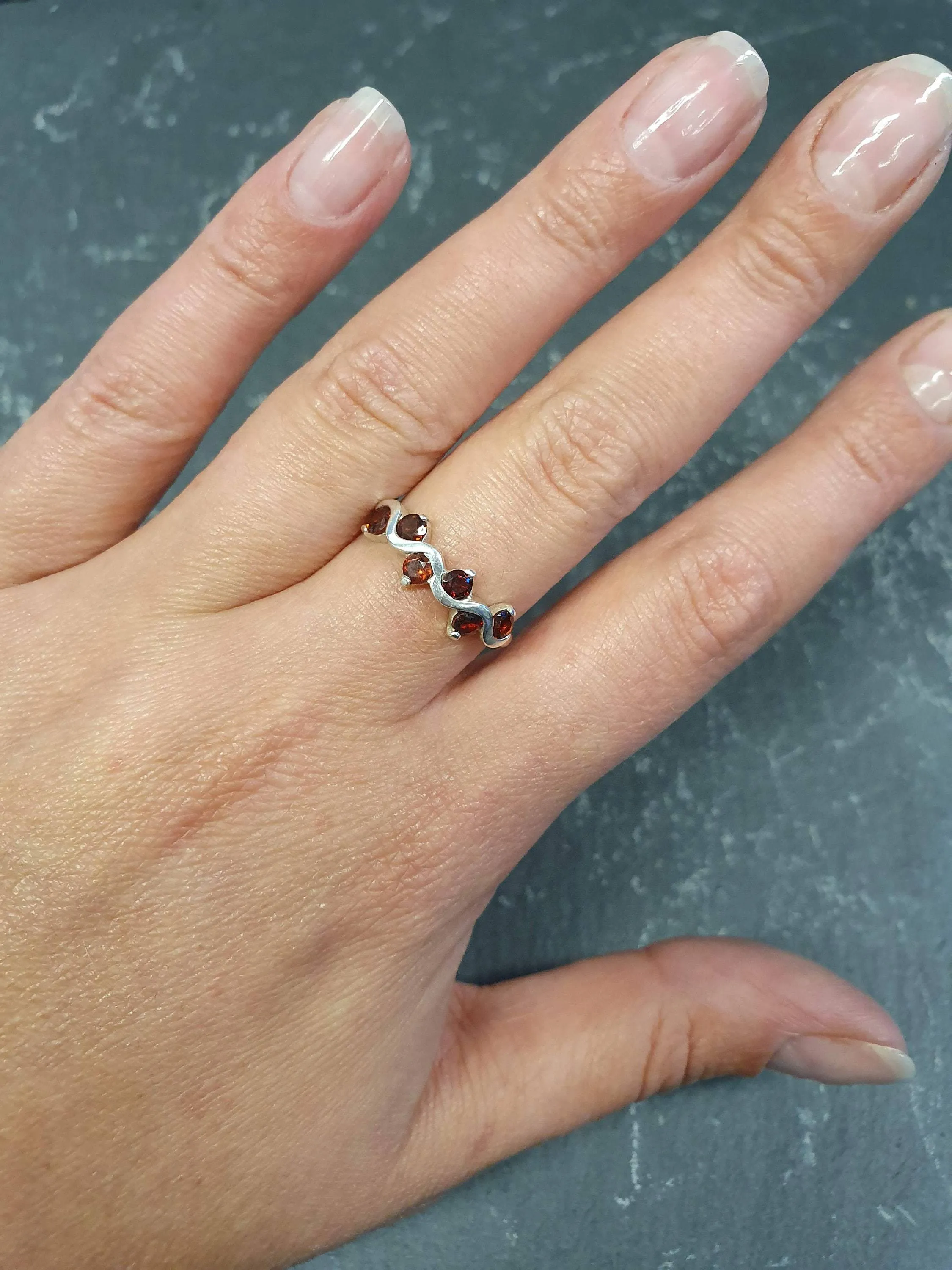 Red Garnet Band - Natural Garnet Ring, January Birthstone Ring