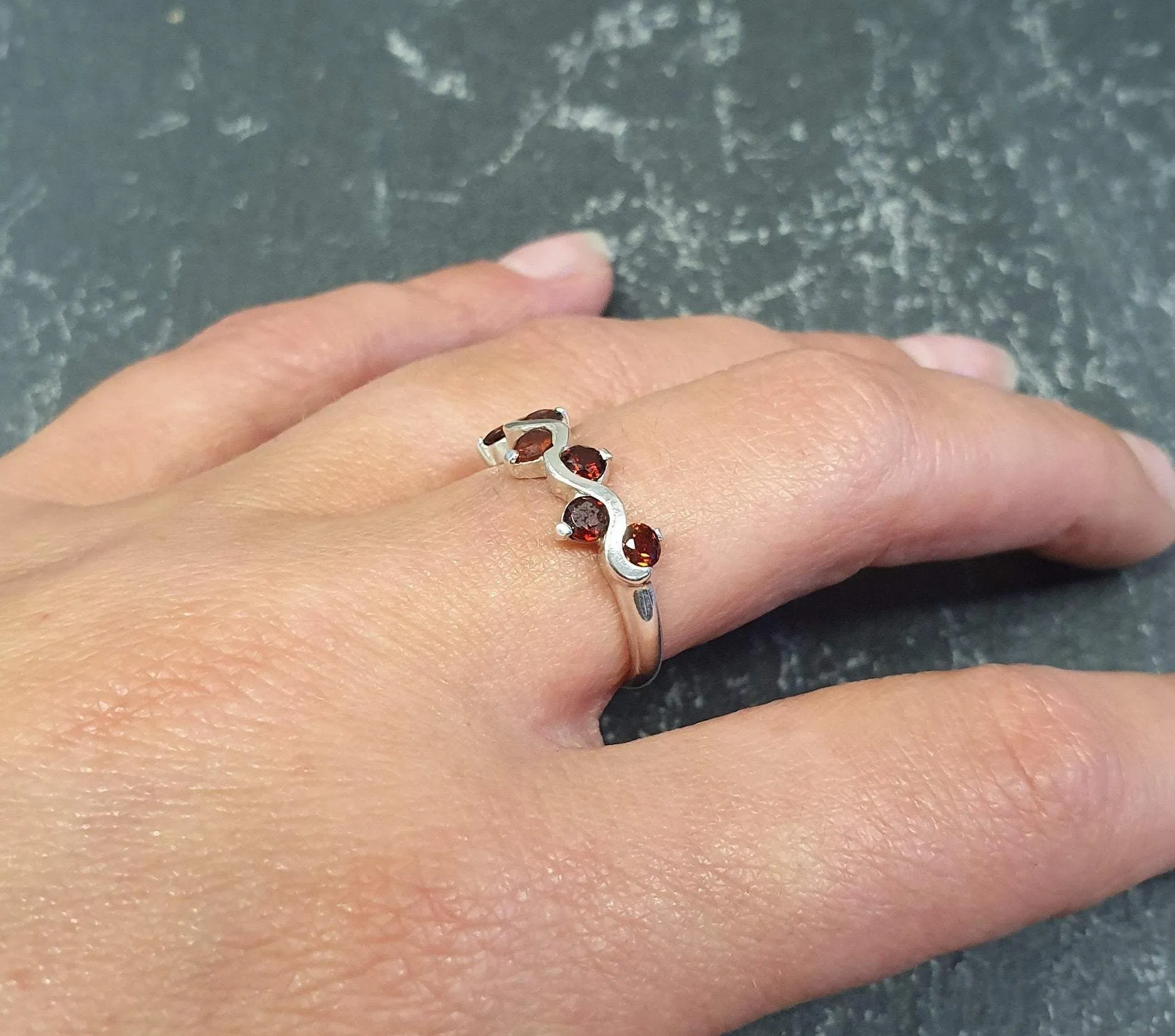 Red Garnet Band - Natural Garnet Ring, January Birthstone Ring