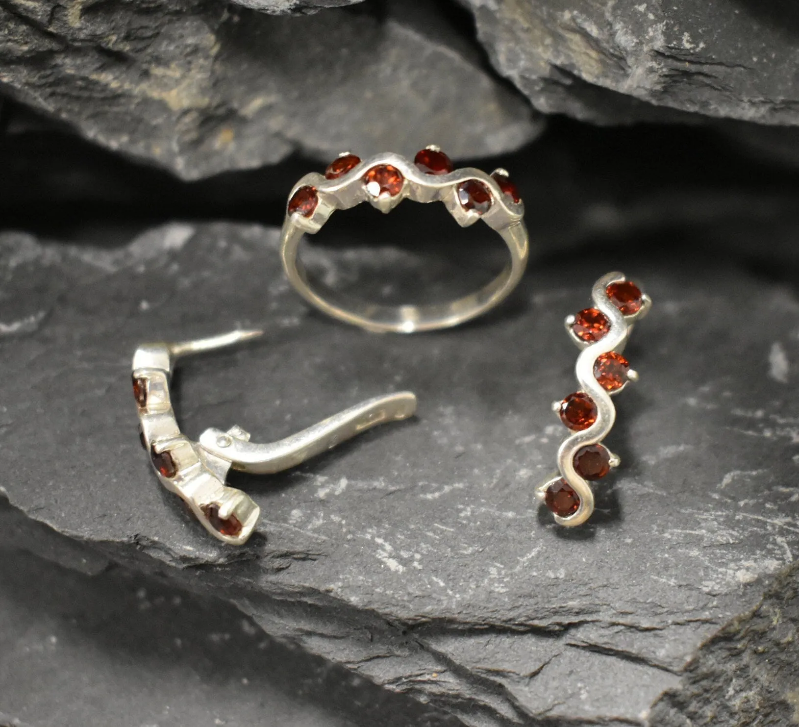Red Garnet Band - Natural Garnet Ring, January Birthstone Ring