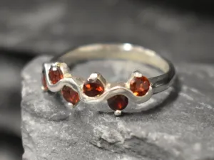 Red Garnet Band - Natural Garnet Ring, January Birthstone Ring