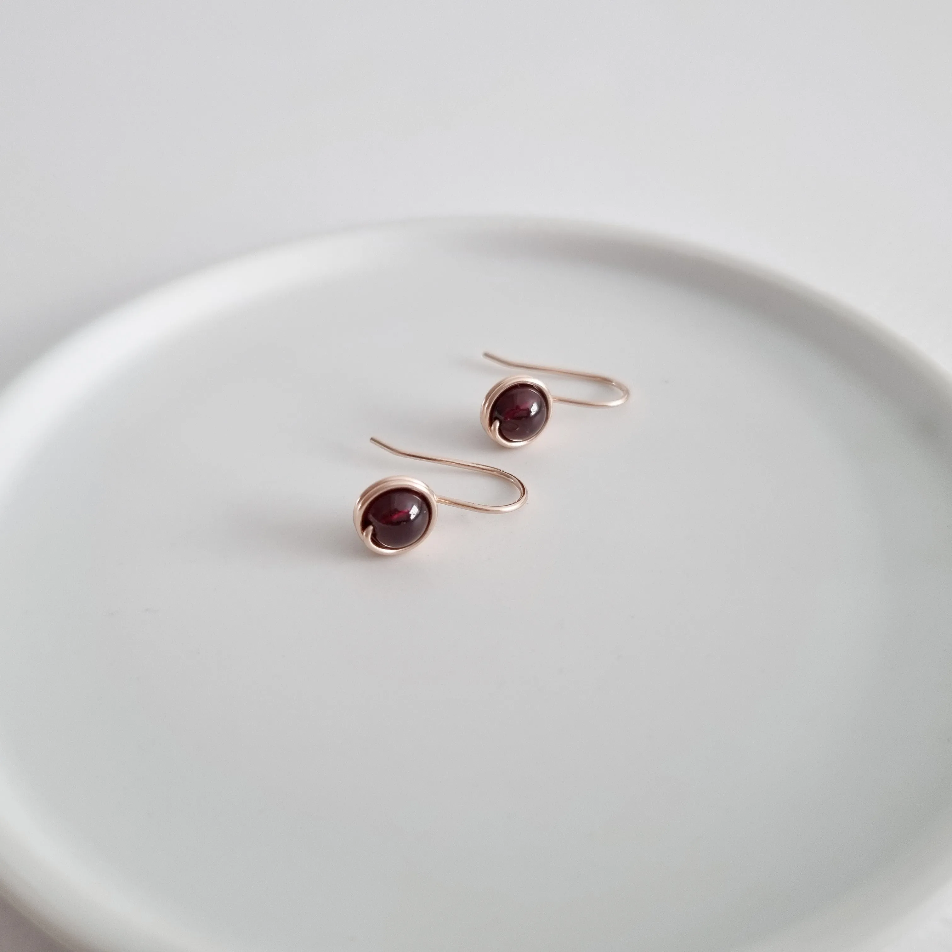 Red Garnet Wrapped Drop Earrings (Medium) / 14k Gold-filled