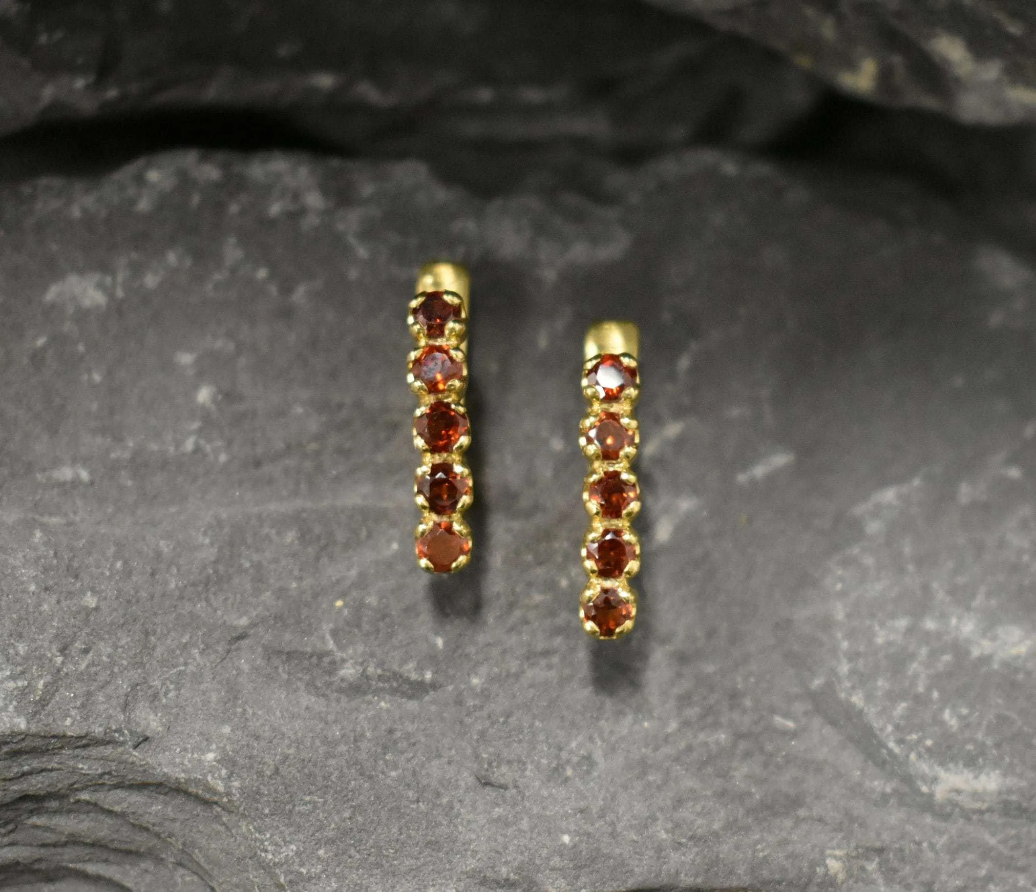 Red Gold Garnet Earrings - Natural Garnet Earrings, January Birthstone Earrings