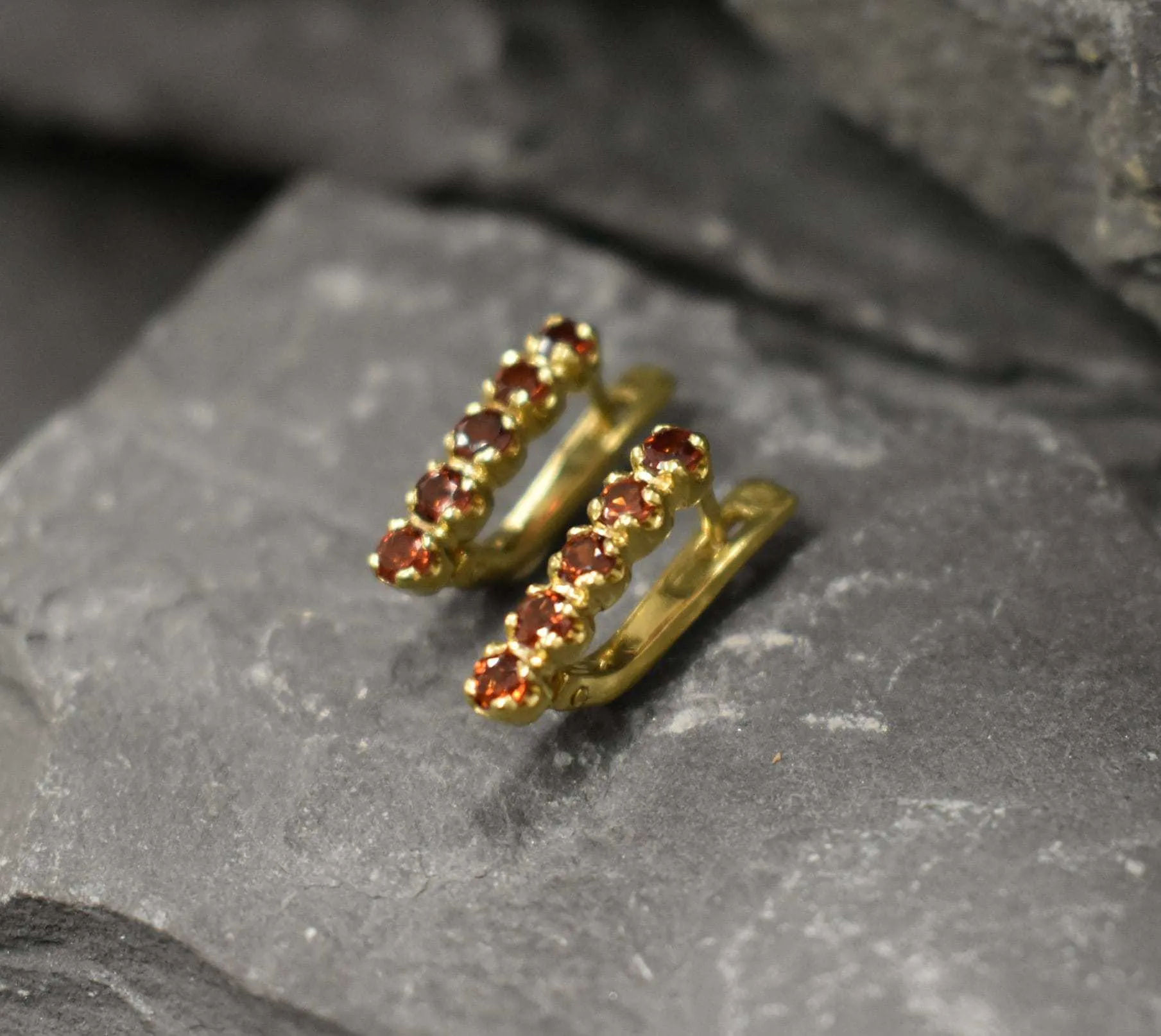 Red Gold Garnet Earrings - Natural Garnet Earrings, January Birthstone Earrings