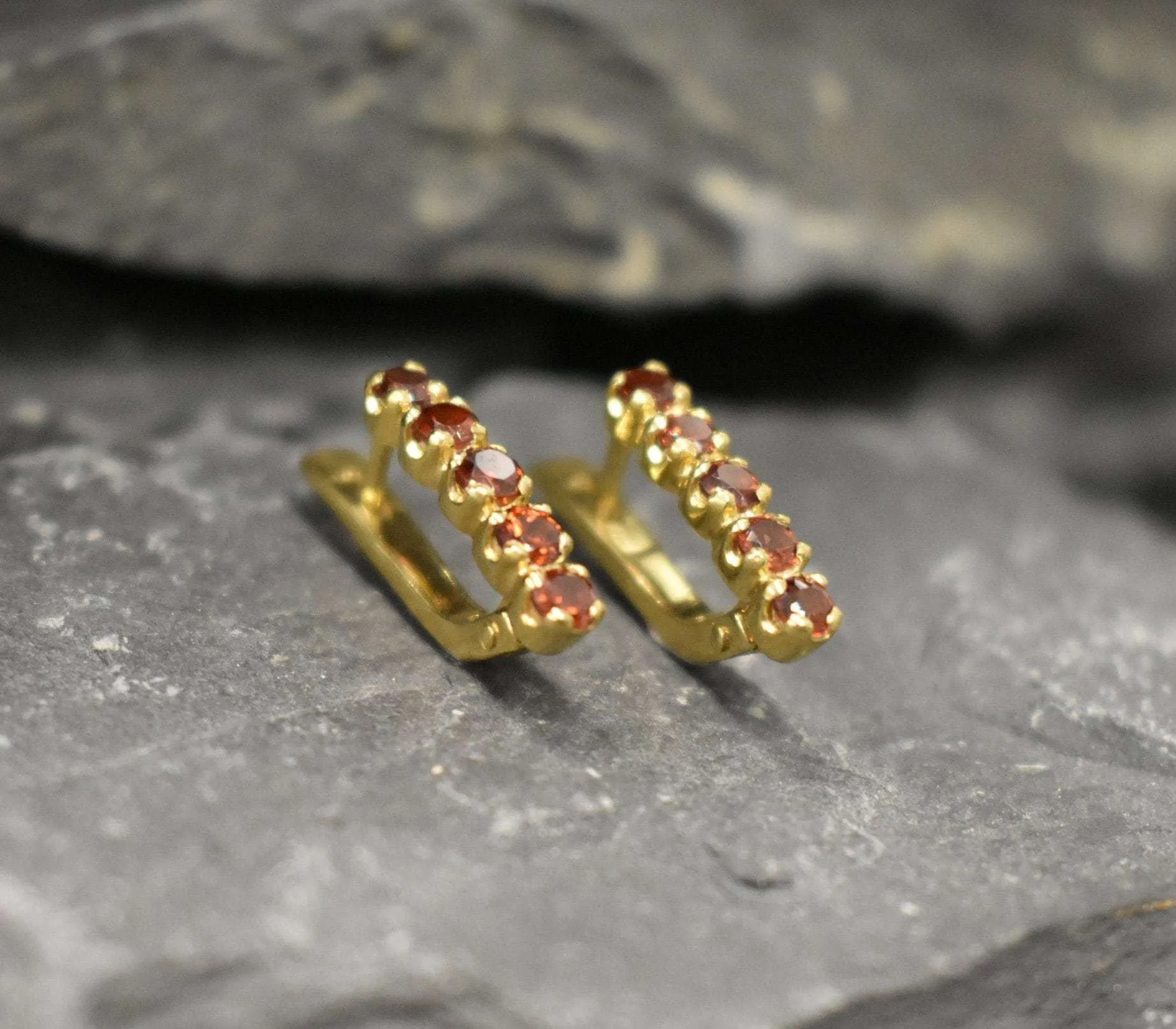 Red Gold Garnet Earrings - Natural Garnet Earrings, January Birthstone Earrings
