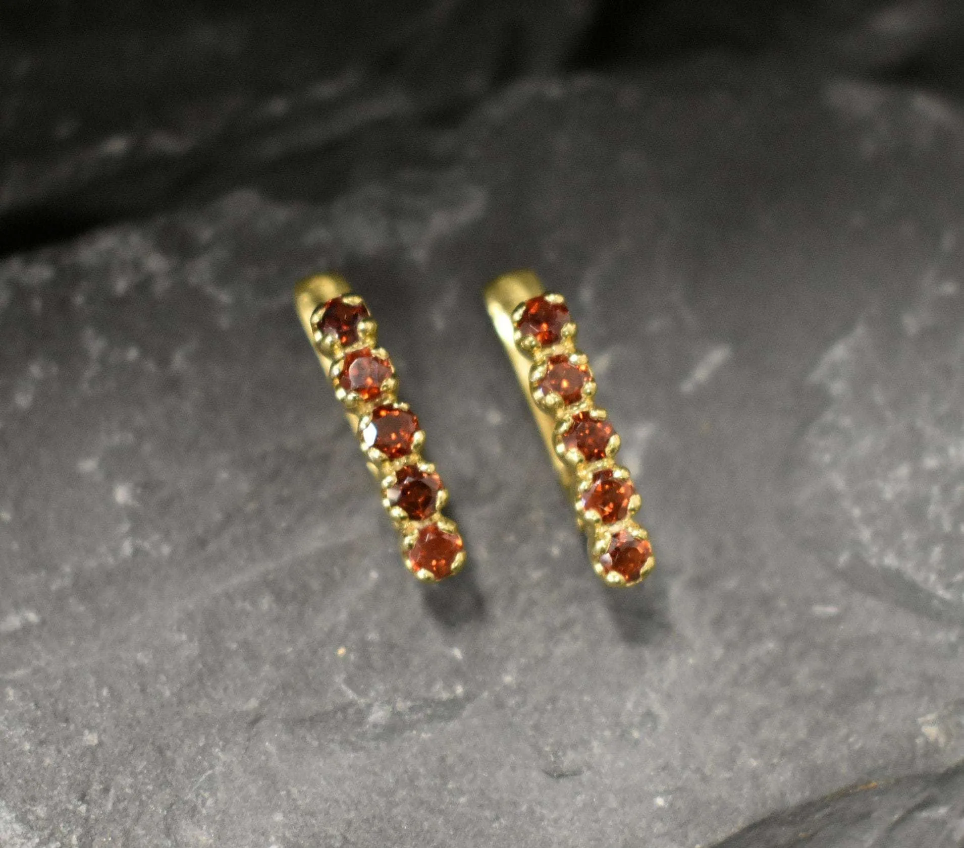 Red Gold Garnet Earrings - Natural Garnet Earrings, January Birthstone Earrings