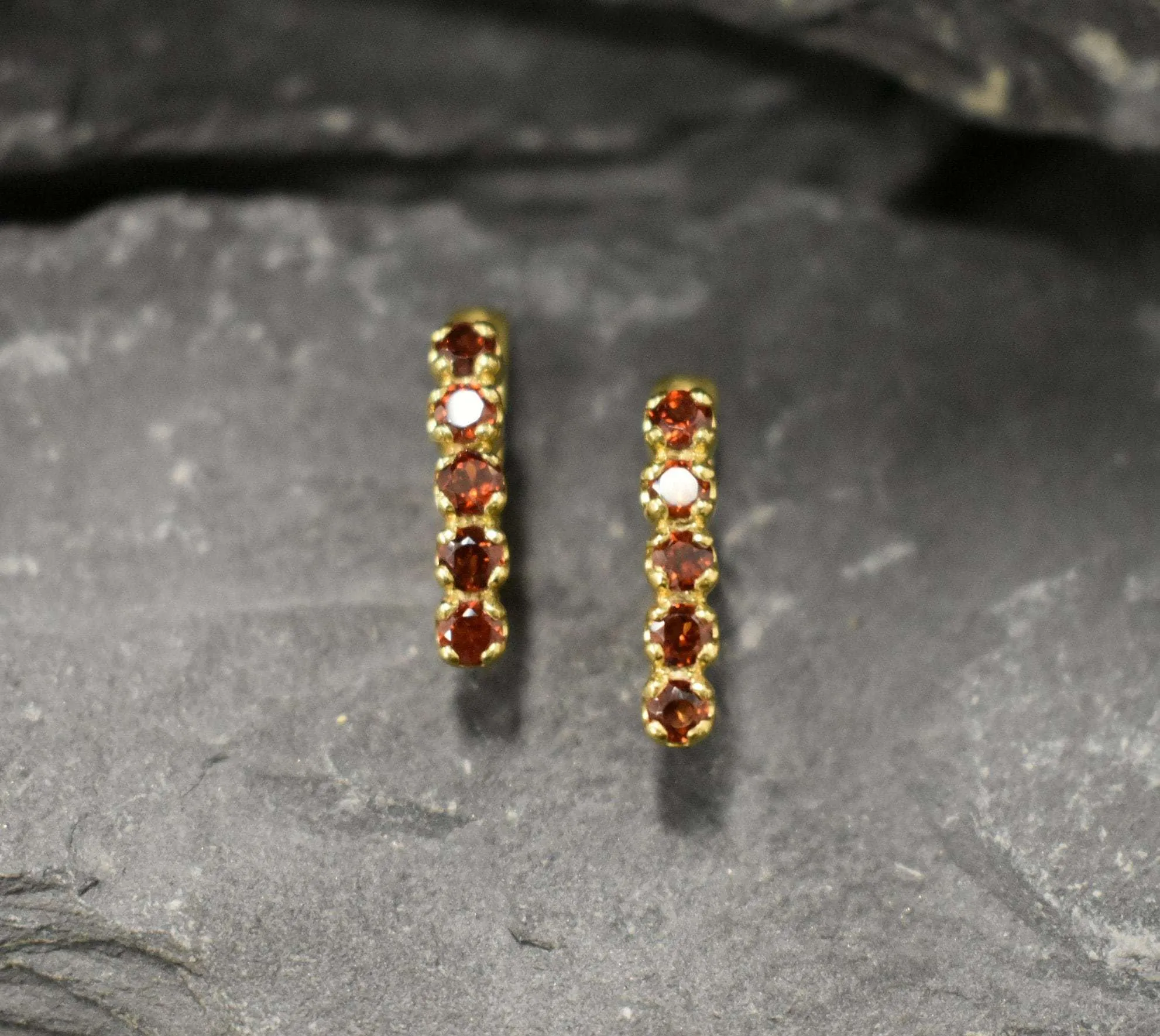 Red Gold Garnet Earrings - Natural Garnet Earrings, January Birthstone Earrings