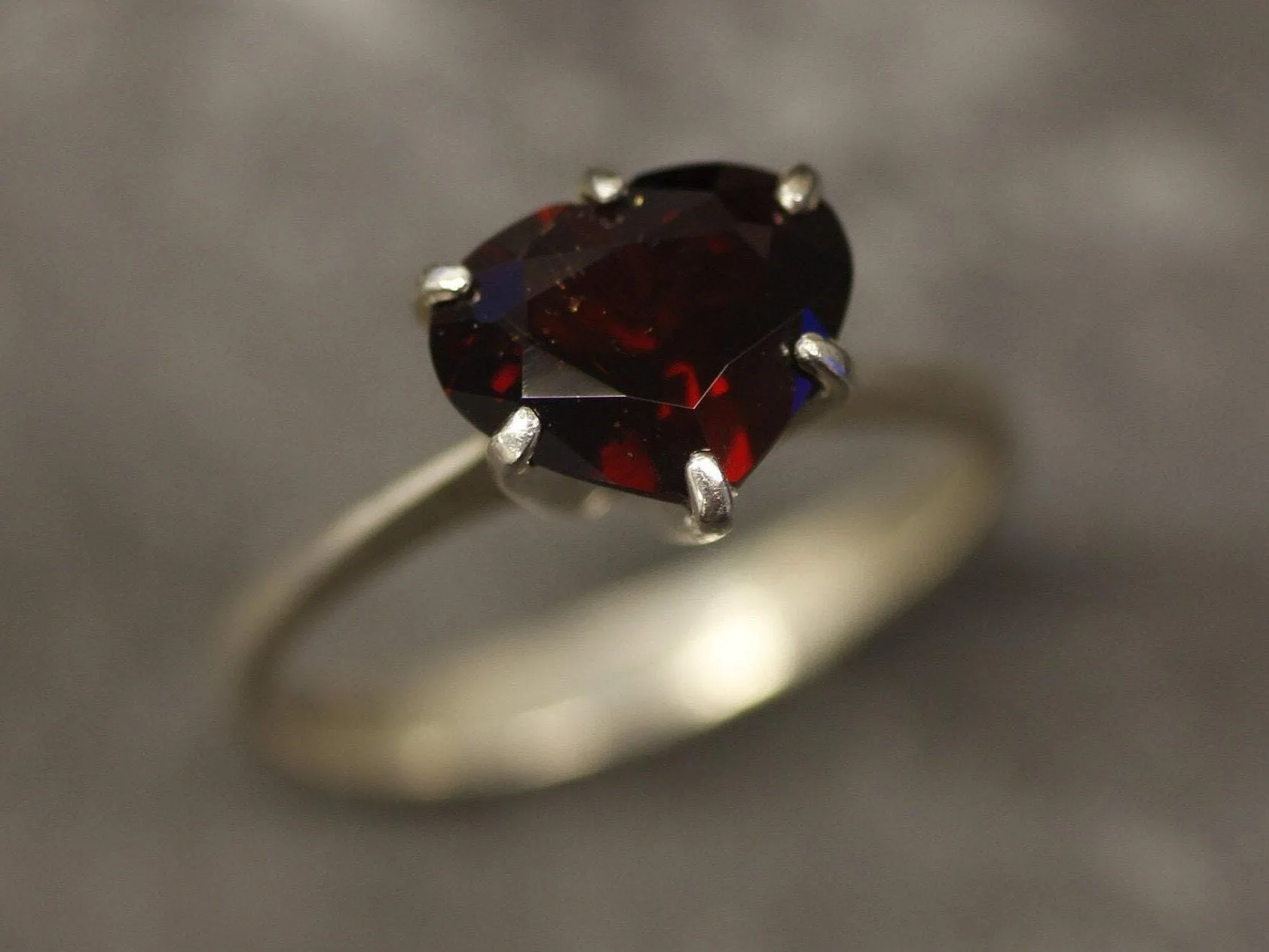 Red Heart Ring - Genuine Garnet Ring, Solitaire Heart Ring
