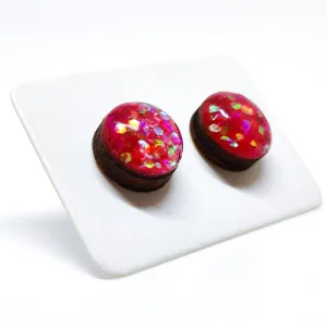 Red Hexagon Confetti Sparkle Stud Earrings by Candi Cove Designs