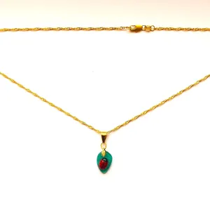 Red Ladybug on Green Jade Leaf Pendant/or Earrings Black Polka dot Minimalist Ladybird, Golden fine Chain Spring Gift (Pendant Ladybug on green Leaf)