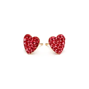 Red Pave Heart Earrings Gold Plated
