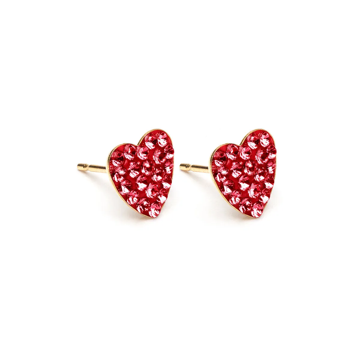 Red Pave Heart Earrings Gold Plated
