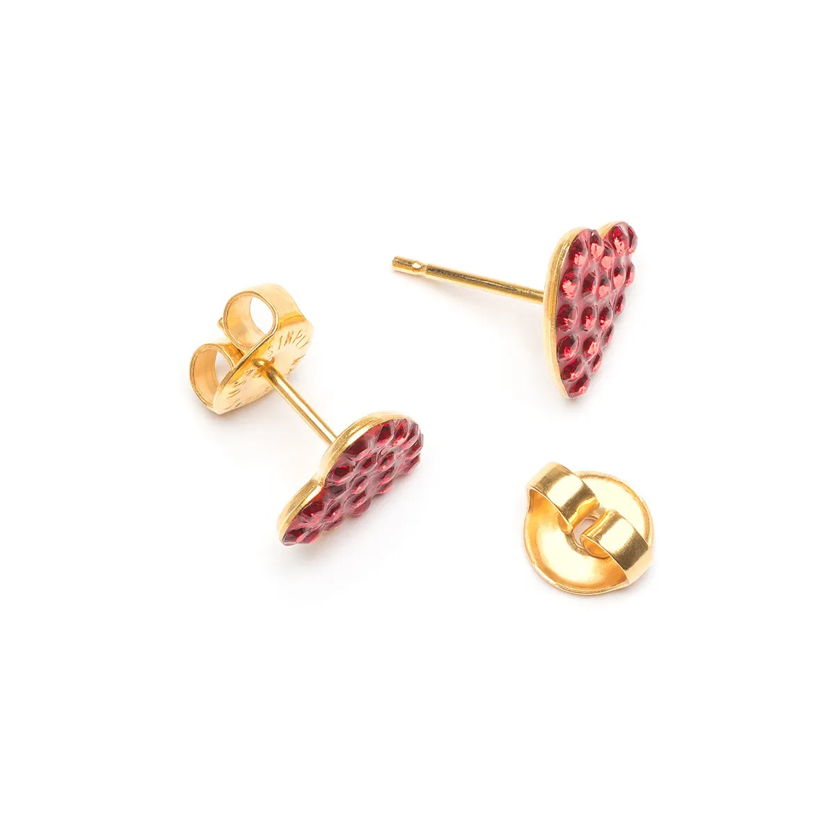 Red Pave Heart Earrings Gold Plated