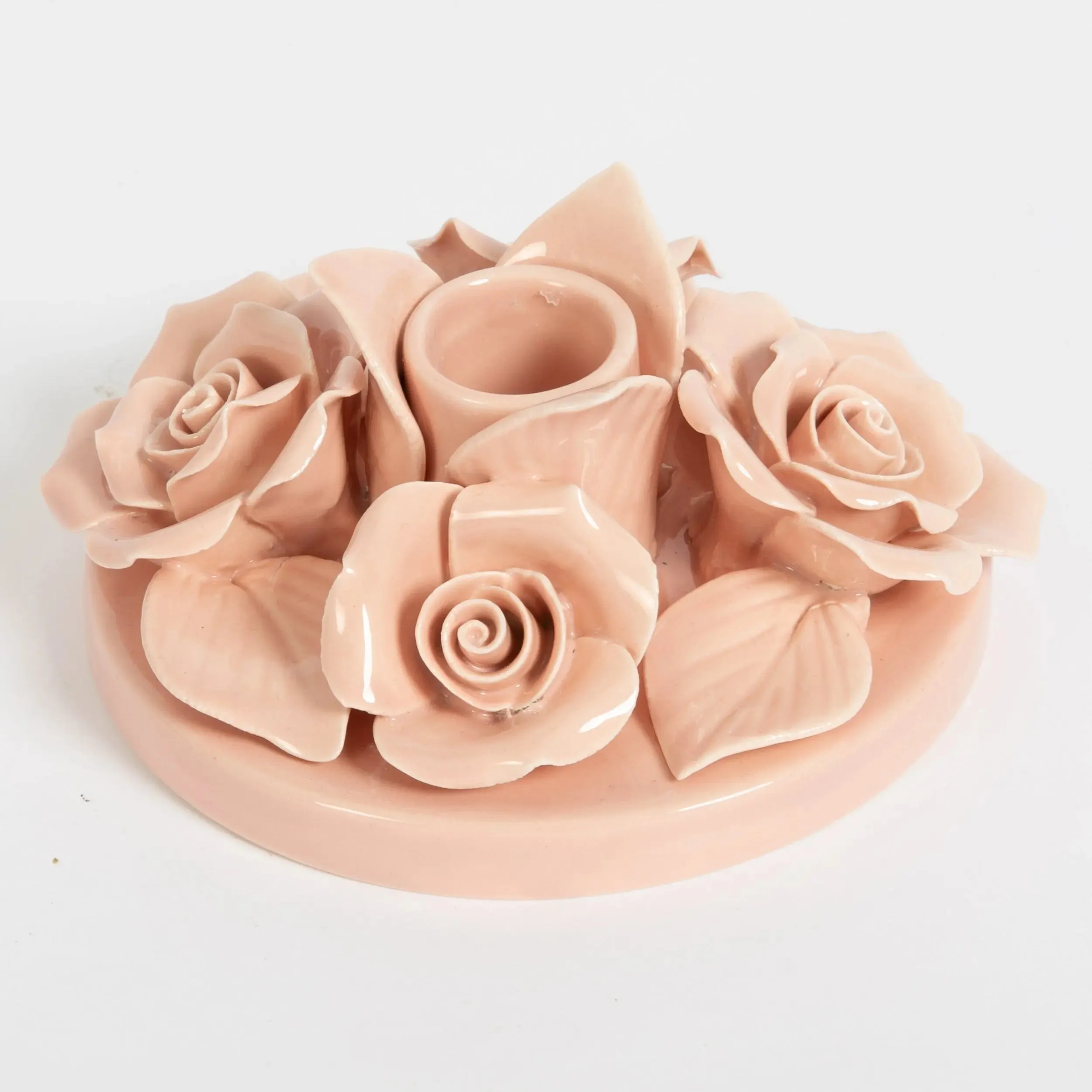 Regency Rose Ceramic Candle Holder Pink