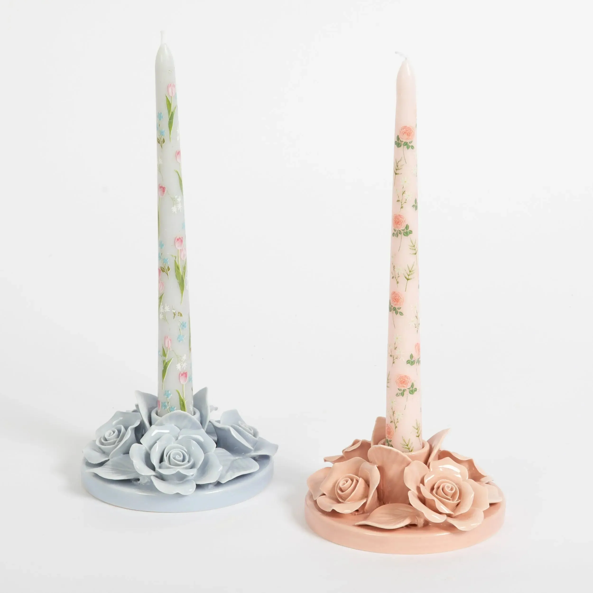 Regency Rose Ceramic Candle Holder Pink